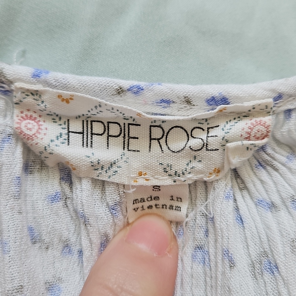 Hippie Rose White With Blue Floral Blouse, Size S - Picture 2 of 6